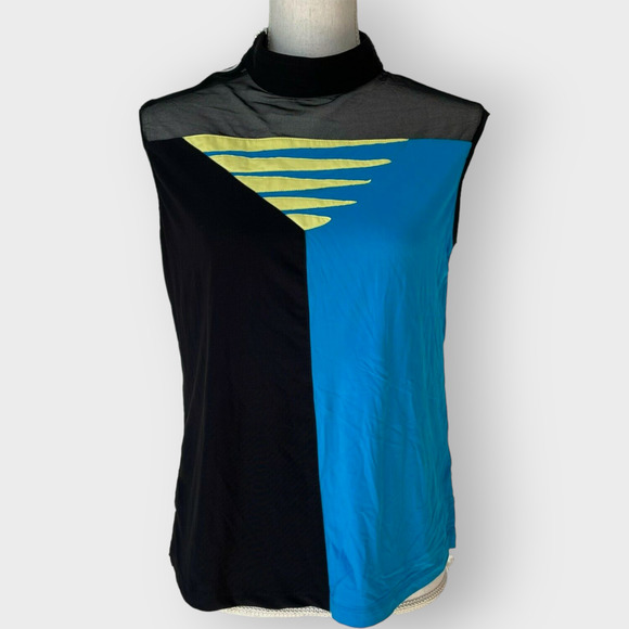 Jamie Sadock Bayou Sleeveless Polo Top Blue Yellow Bright Mesh Bold Golf Medium - Picture 1 of 9